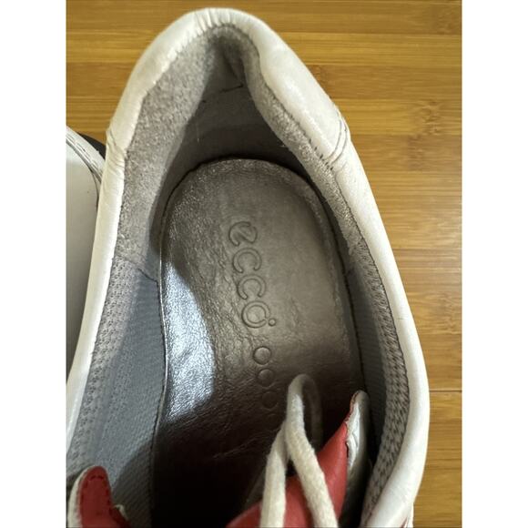 ECCO Golf Shoes Mens 5.5 Women’s 7.5 White Red Leather Soft Spikes - Picture 9 of 10